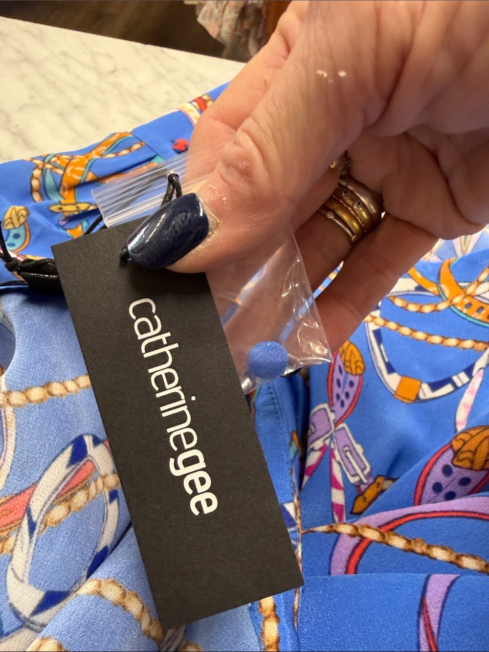 Catherine Gee NWT Daria Silk Shirt Dress in Blue Belt Size Large - Picture 12 of 14